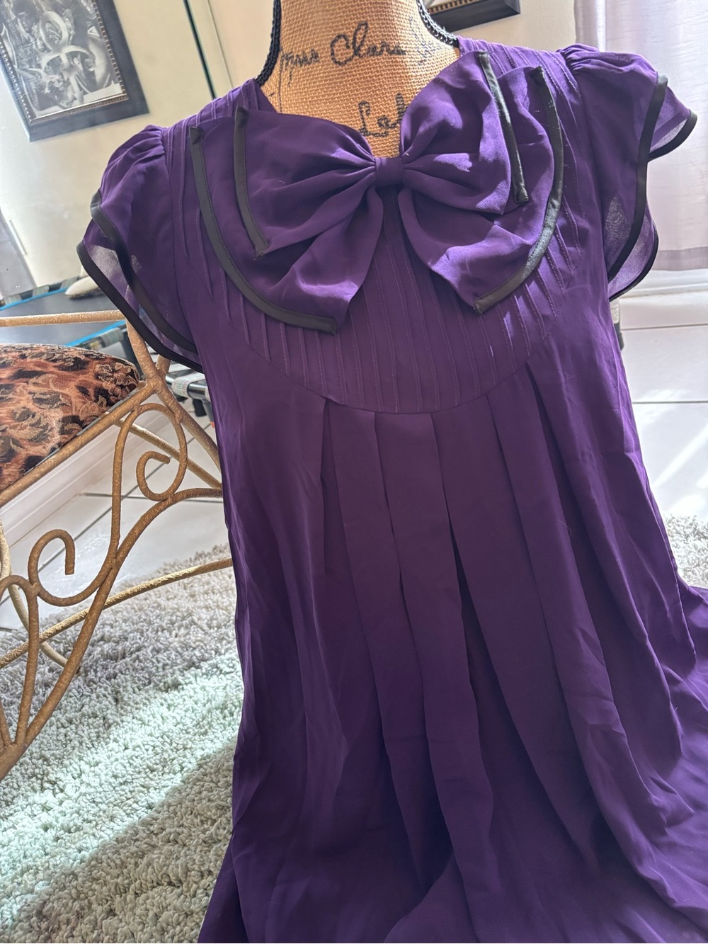 Purple Mini Dress with Bow Detail